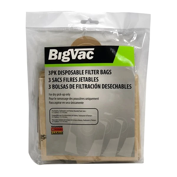 3 Sacs Filtres Jetables Big Vac Pour Aspirateur, 4-5 Gal 1 3 Sacs Filtres Jetables Big Vac Pour Aspirateur, 4-5 Gal